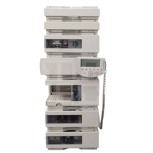 Photo of Agilent 7-Piece 1100 HPLC System w/ DAD, FLD + QuatPump Refurbished by Amptius in Central Florida