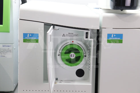 Photo of a USED Clarus 580 GCMS with FID + Headspace TurboMatrix Trap 40 & SQ8S Mass Spec, and the brand is PerkinElmer.