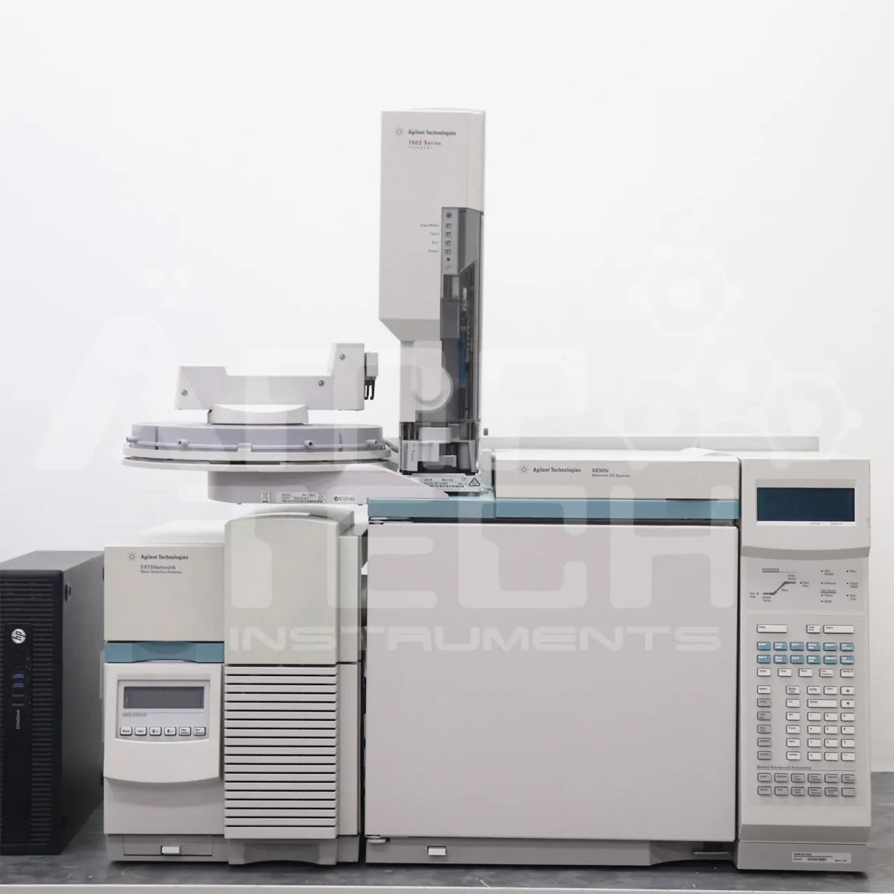Agilent Technologies 6890N Network GC System with 5973N MSD and 7683 Autosampler | Turbo Pump GCMS System, high-quality refurbished laboratory equipment for sale.