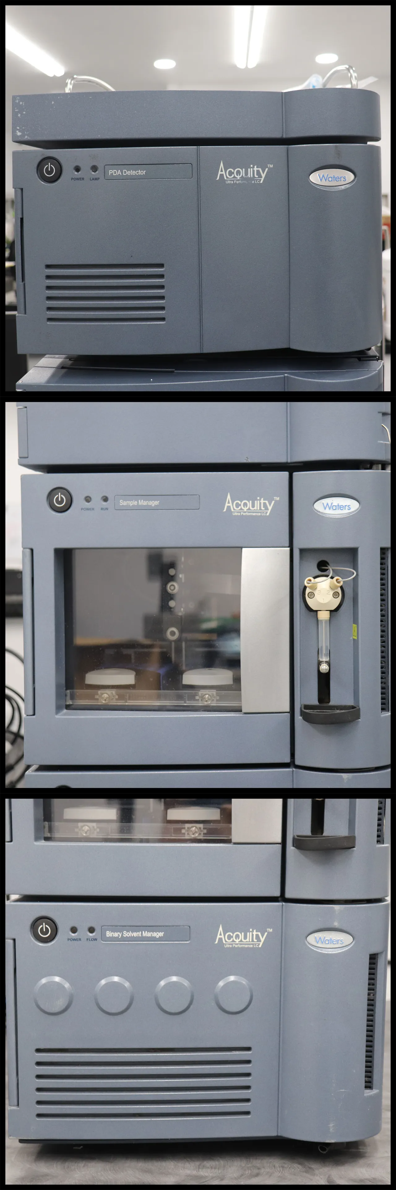 Used Waters Acquity UPLC System with Binary Solvent Manager, Sampler, and PDA Detector. Expertly refurbished by AmpTech Instruments in Central Florida.