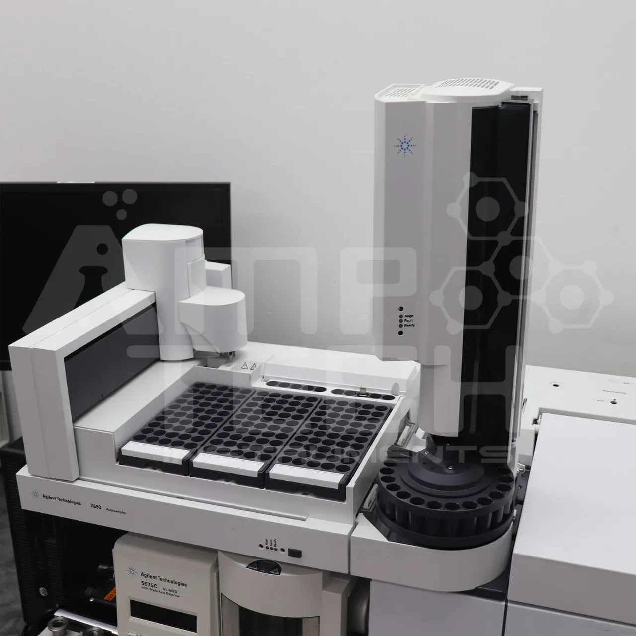 Agilent 7890A GC with 5975C MSD VL TAD and 7683 Autosampler. Expertly refurbished by Amp Tech in the Central Florida Testing Laboratory.