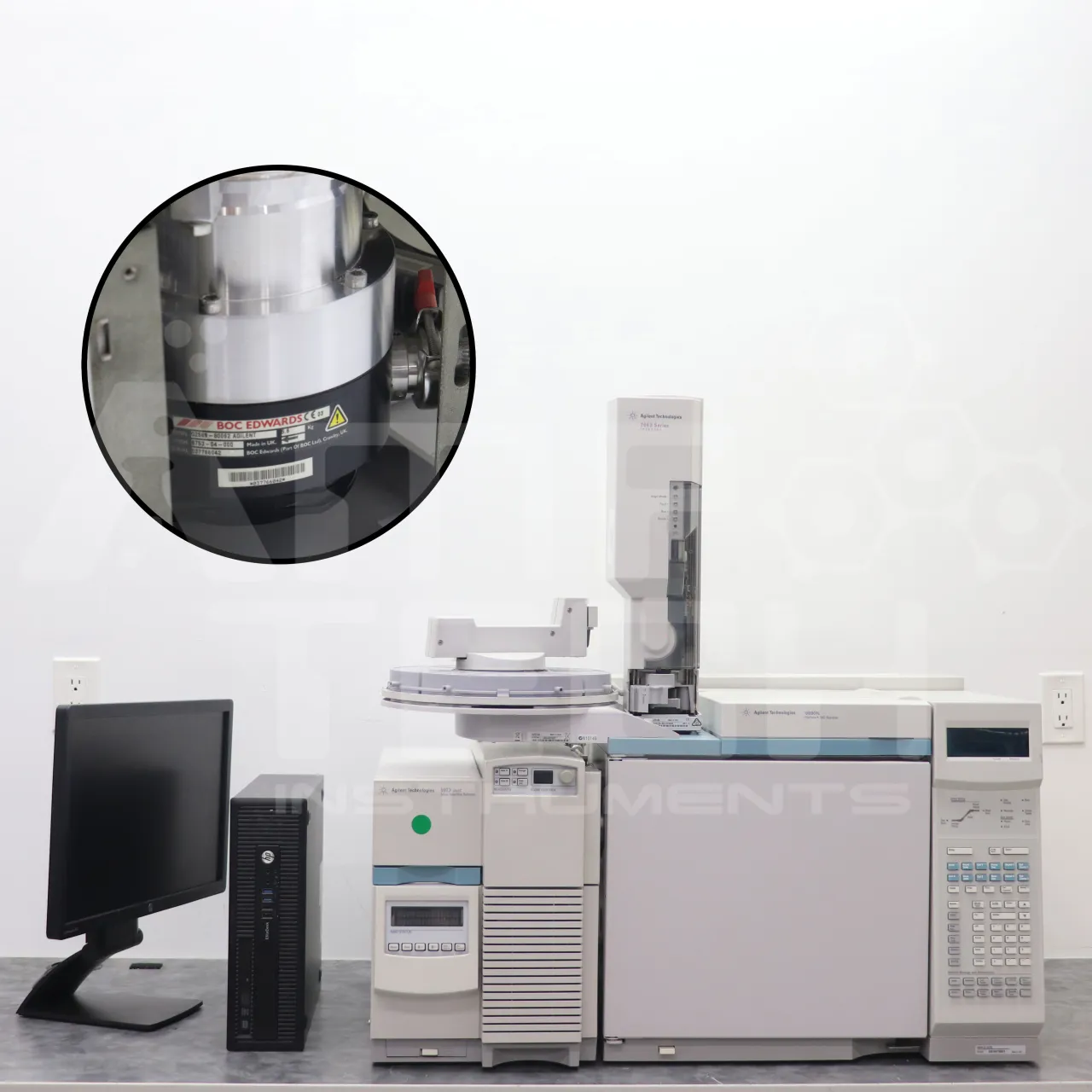 Close up photo of Agilent 5973n Pump GCMS with 7683 Autosampler For Sale at Amptius 