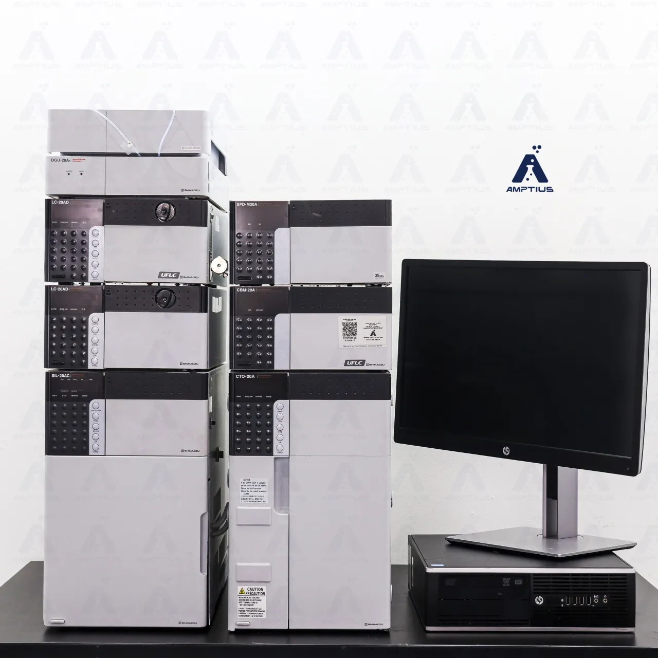 Photo of a Complete System of Shimadzu LC-20 Prominence HPLC with PDA Detector. Expertly Refurbished and Offered for Sale with Warranty.