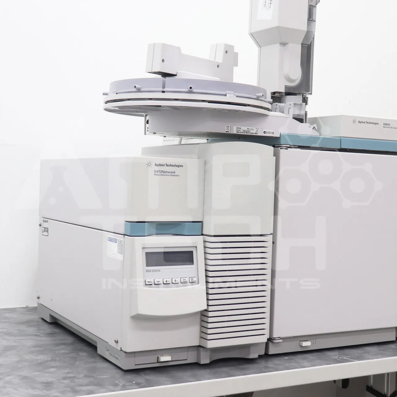 GC 6890N Agilent with 5973N MSD and 7683 Autosampler | Turbo Pump GCMS System, fully tested and refurbished by Amp Tech Instruments.