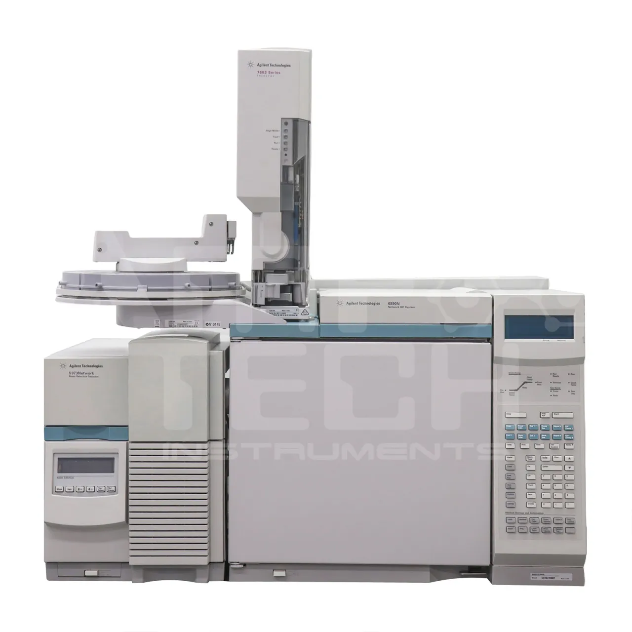Agilent 6890N Gas Chromatograph with 5973N MSD and 7683 Autosampler | Turbo Pump GCMS System for sale with warranty.