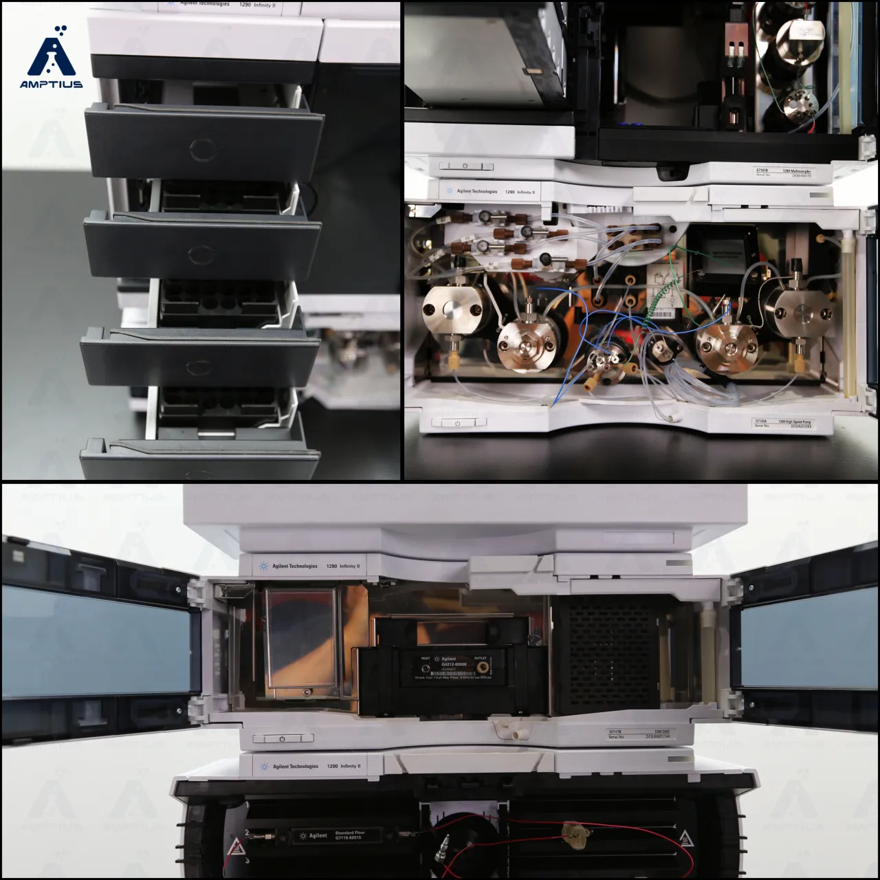 Photo collage of Agilent UHPLC 1290 Infinity II with DAD Detector, fully tested and refurbished in Central Florida Testing Laboratory.